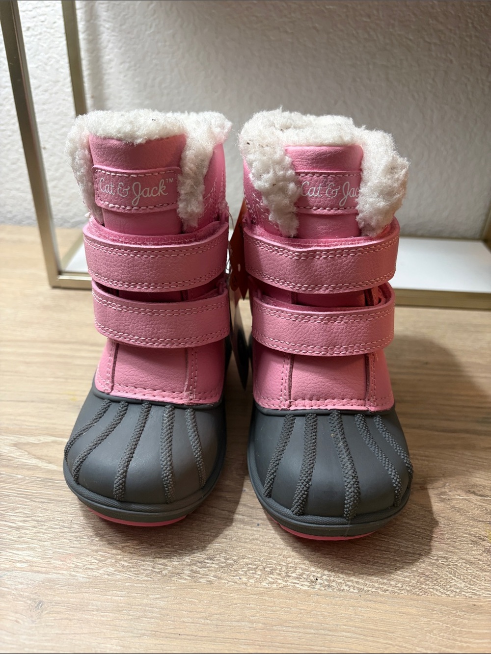 Cat & Jack Pink and Gray Kids Waterproof Snow Boots with Faux Fur Cuff